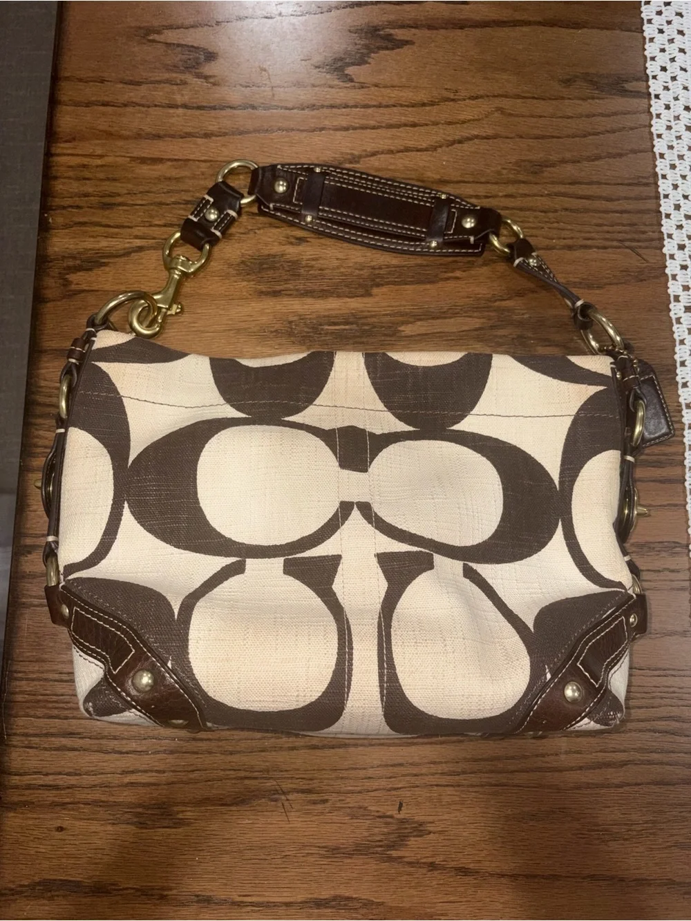 Y2k Coach Carly Hobo Cream/Brown Shoulder Bag (A0773 10794) Signature C